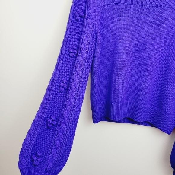 Anthropologie | Maeve Purple Kiara Textured Bobble Sleeve Mock Neck Sweater - Picture 5 of 9